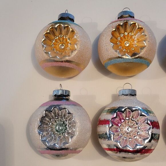 Shiny Brite Double Indent Glass Ornaments With Flocking Glitter Stripes - Picture 2 of 7